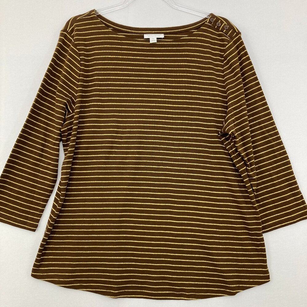 Charter Club size XL Brown Striped Supima Cotton Stretch 3/4 Sleeve Pullover Top